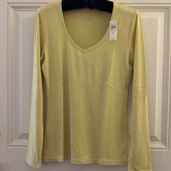 Ann Taylor Long Sleeve V-Neck T-Shirt/Pima Cotton & Modal/Lime/M/NWT! - Picture 2 of 3